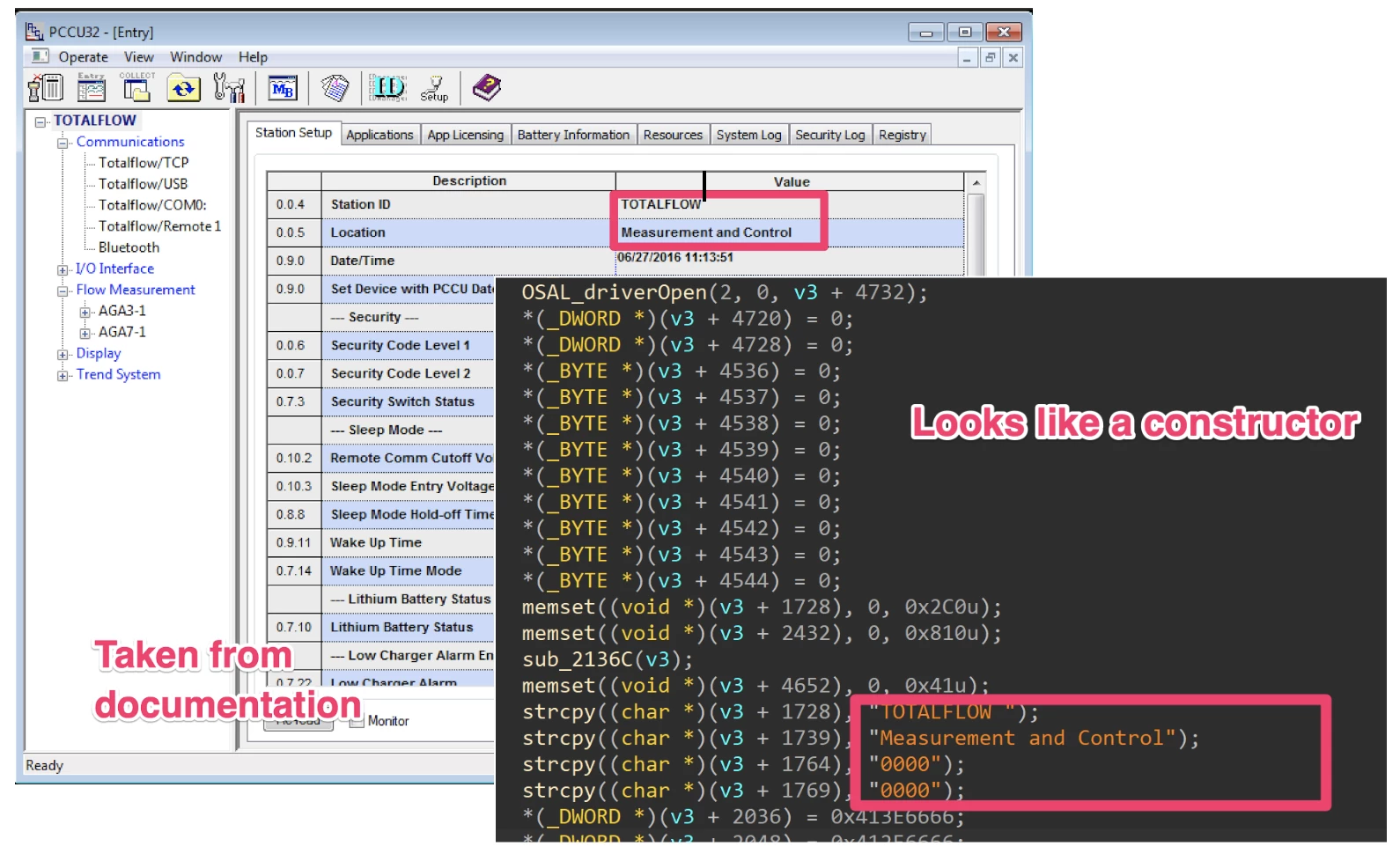 Claroty Team82 searched for matching strings from the client application and the firmware, shown in this screenshot.