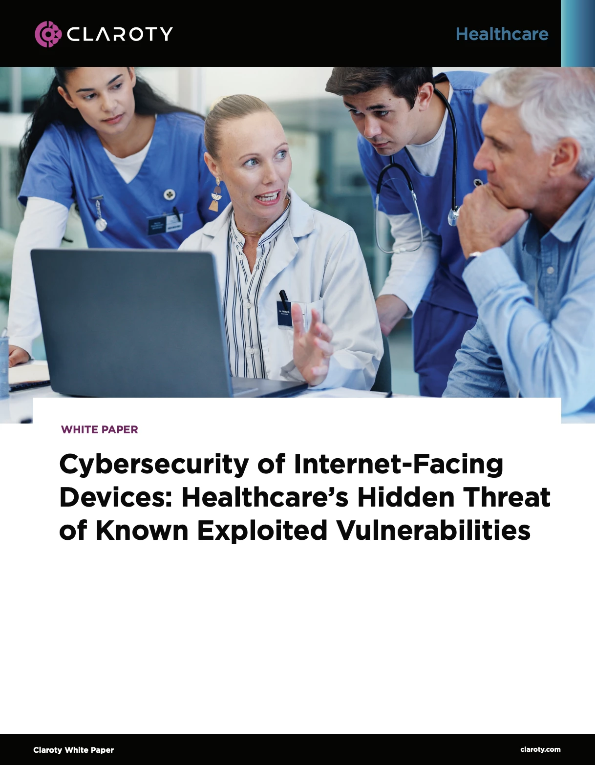Cover image for our White Paper: Cybersecurity of Internet-Facing Devices: Healthcare’s Hidden Threat of Known Exploited Vulnerabilities