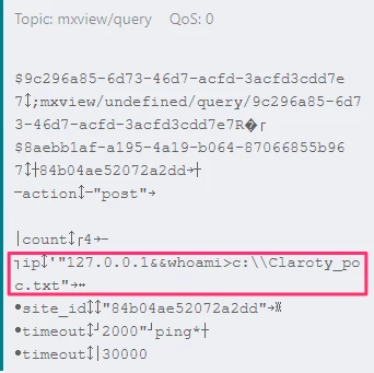 Malicious MQTT payload