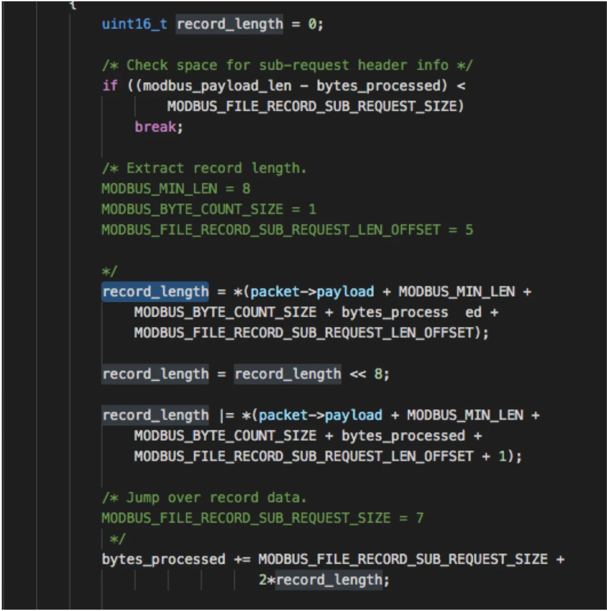 Function Modbus Check Request Lengths