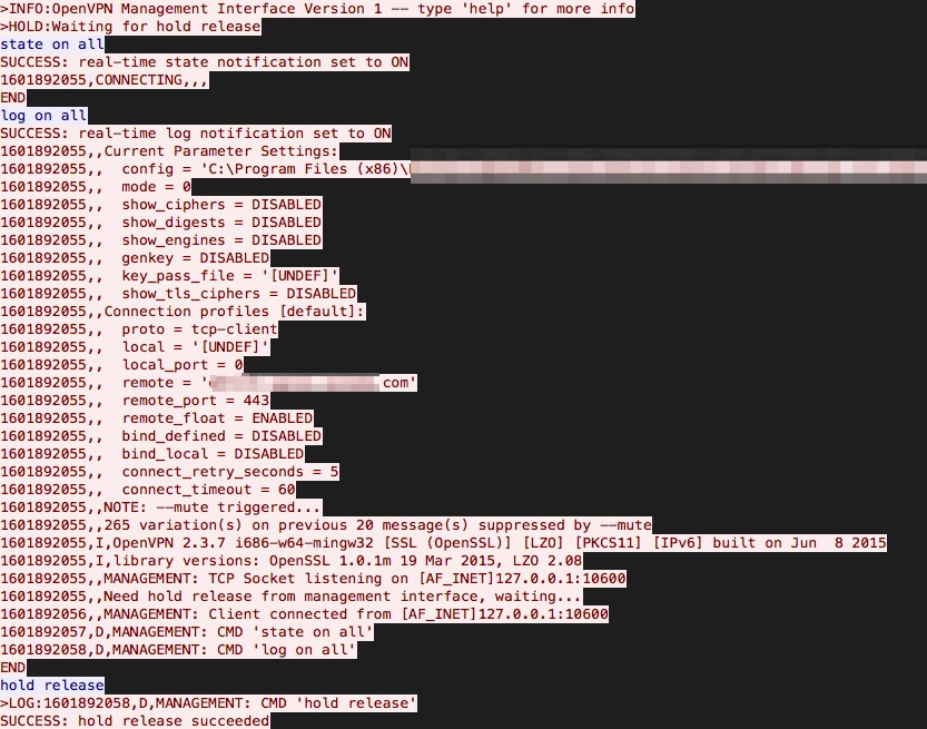 Wireshark TCP session of an OpenVPN Management Interface