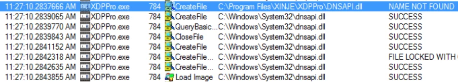 XDPPro.exe attempts to load DNSAPI.dll